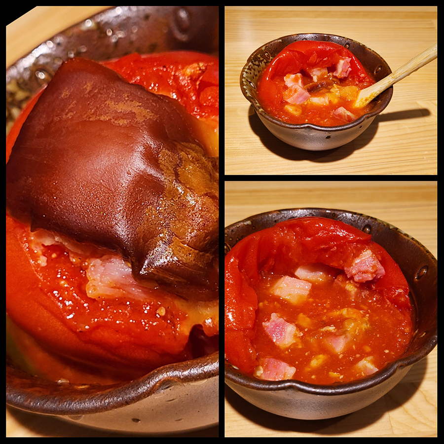 市川トマトとベーコンチーズの燻製スープ